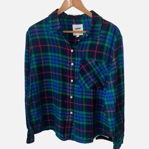 Aerie Oversized Plaid Blue Button Down Shirt Size Small